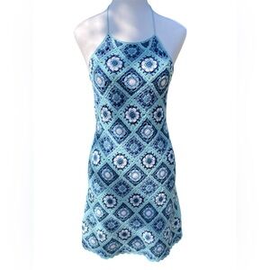 Vintage  Y2K Crochet Mini Dress  -  Laundry by Shelli Segal Halter. Size M (6-8)